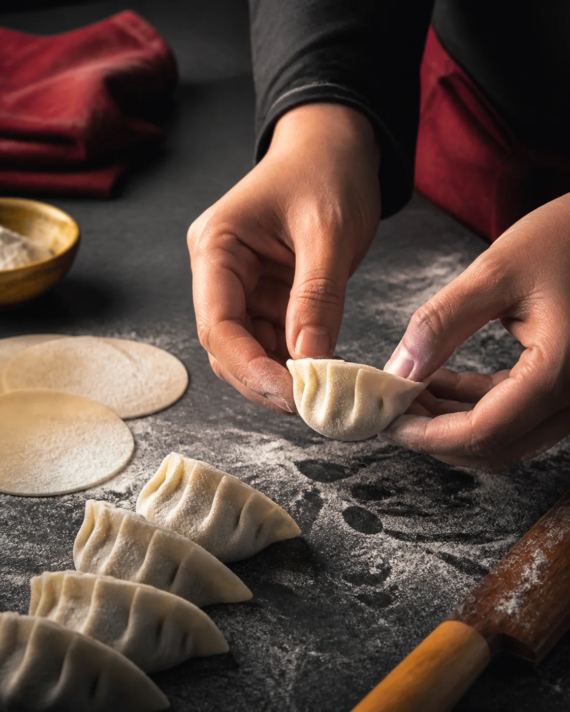 Immagine editoriale: mani che piegano un raviolo